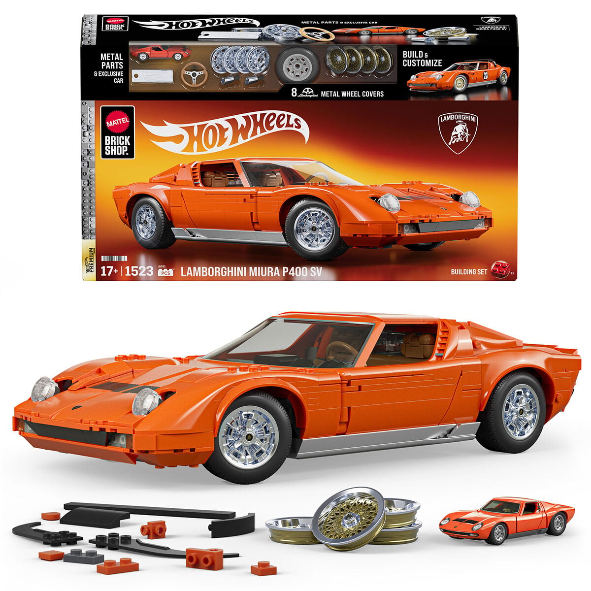 JHF61 Mattel Brick Shop H.W. Premium 71 Lamborghini Miura P400 1523 parça +17yaş