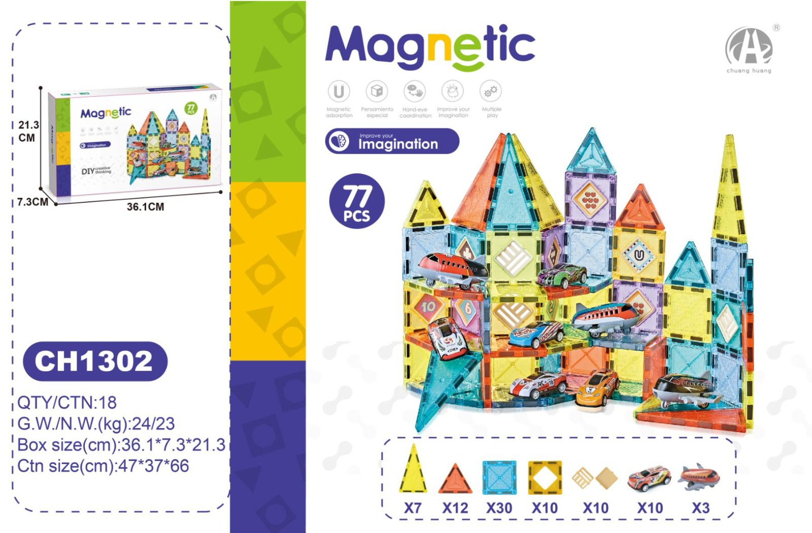 03-CH1302 5,5 CM MANYETİK BLOKLAR 77 PCS