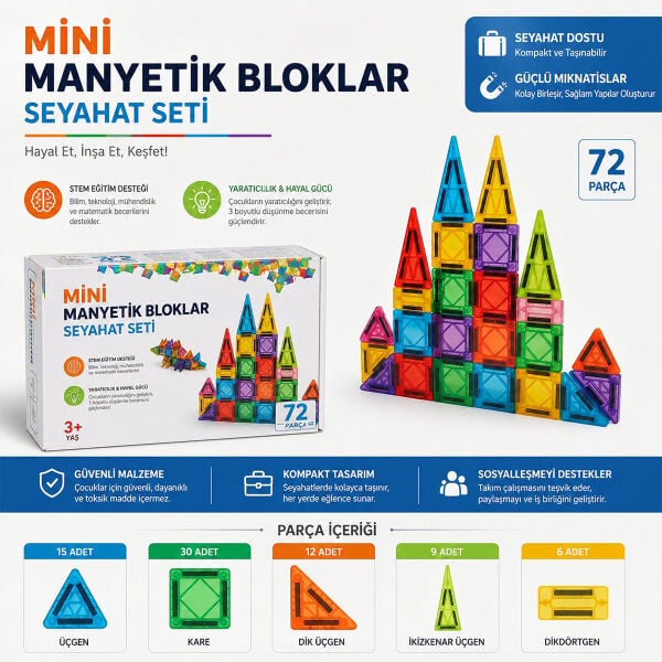 QXCW-72AH MİNİ MANYETİK BLOK 72 PARÇA