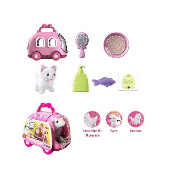 JND-6801 Taşıma Araba Çantalı Hareketli Pilli Kedi Set -Vardem Oyuncak