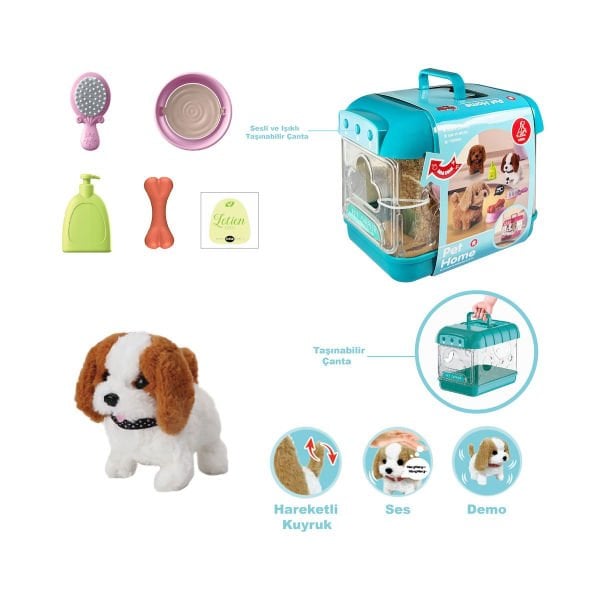 JND-6806 Hareketli Köpek ve Işıklı Sesli Şeffaf Kafes Seti -Vardem Oyuncak
