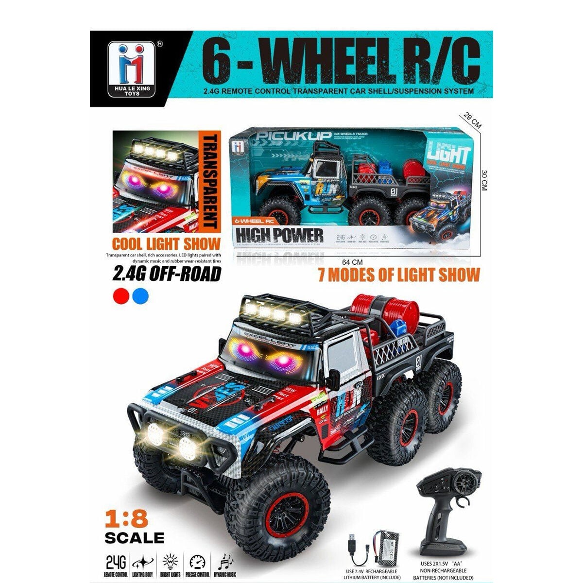 6026 2 4G KONTROLLU 6X6 ON CAMDA FARKLI MODLARLA YANAN GÖZ LED IŞIKLI DEV 1 18