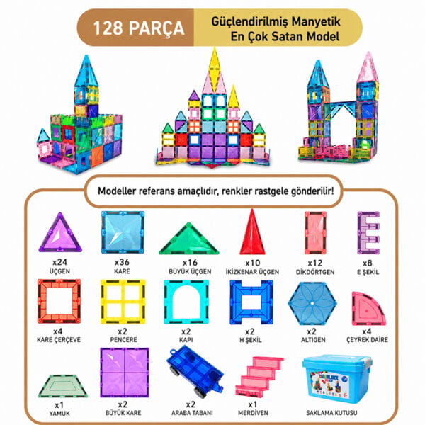 QX-128 128 Parça Manyetik Yapı Blokları
