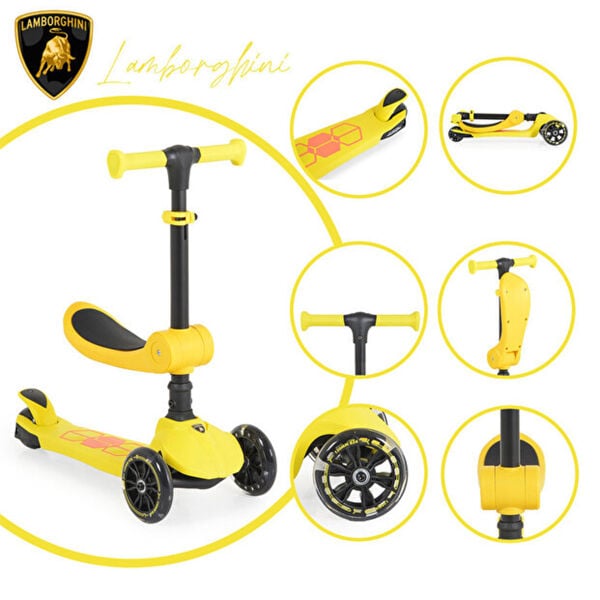 L5-2IN1-Y LAMBORGHINI LİSANSLI KATLANIR OTURAKLI IŞIKLI SCOOTER SARI
