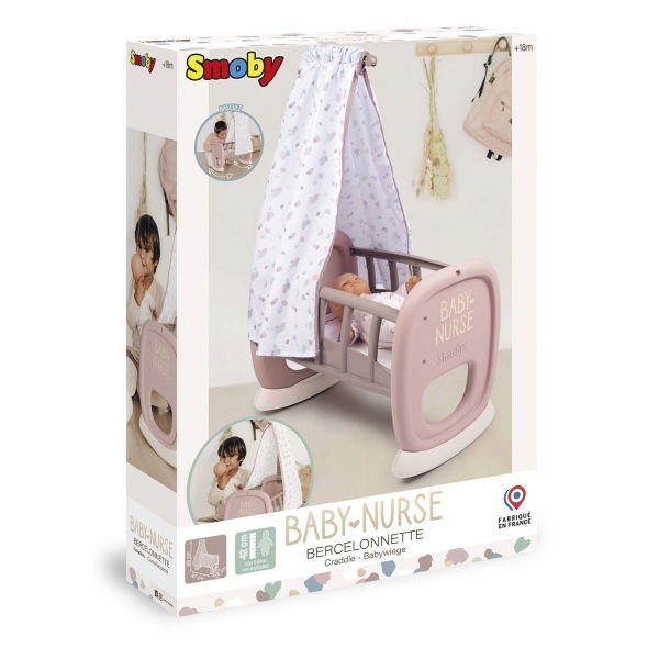 7600220373 Smoby Baby Nurse Oyuncak Bebek için Sallanan Beşik Oyun Seti +18 ay