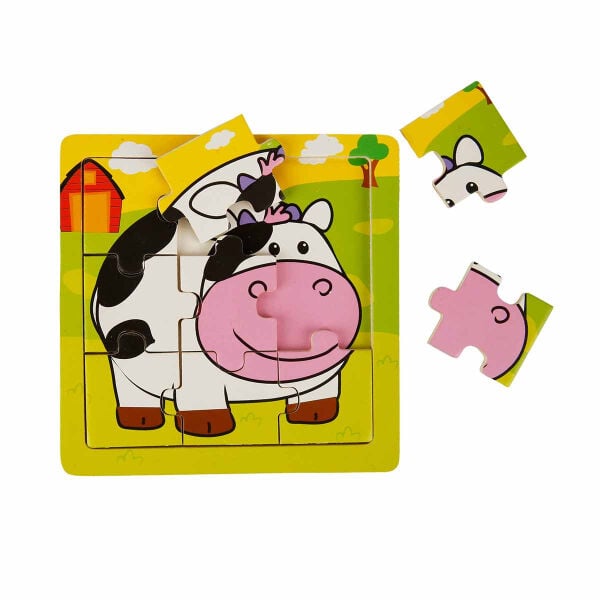 S00002907 WOODEN PUZZLE ANIMALS 9 PCS 3 AST