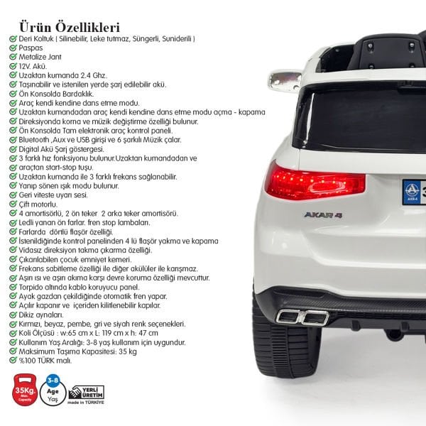 97-060 Admire Kumandalı Akülü Araba Beyaz 12 V -Akar Oyuncak