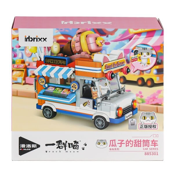 P885301 PANLOS Brick - One Meow Serisi -  Guazi'nin Dondurma Arabası 723 Parça Yapım Seti